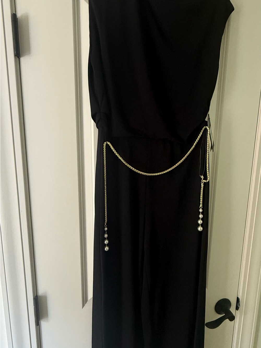 Karl Lagerfeld Black Maxi Dress with Gold Chain Belt